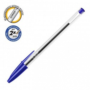 Ручка шариковая, чернила синие, 1.0 мм, среднее письмо, прозрачный корпус, BIC Cristal Original