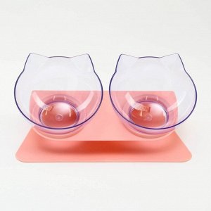 Миски пластиковые на розовой подставке 27,5 х 14 х 15 см прозрачные