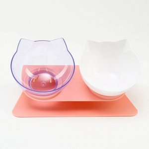 Миски пластиковые на розовой подставке 27,5 х 14 х 15 см прозрачная/белая