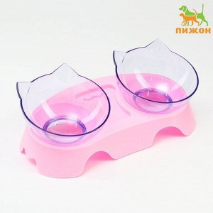 Миски пластиковые на розовой подставке 30 х 15,5 х 12 см прозрачные