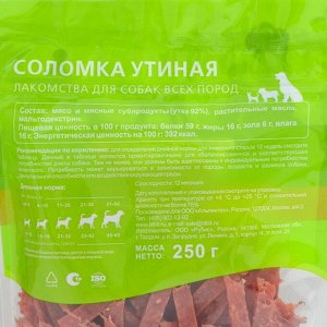 Лакомство TitBit для собак Соломка утиная для  всех пород, 250 г