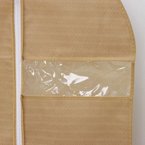 Чехол для одежды с ПВХ окном Доляна «Гусиная лапка», 90?60 см, цвет бежевый