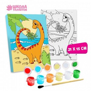 Набор для творчества. Картина по номерам и аппликация наклейками «Мир динозавров»