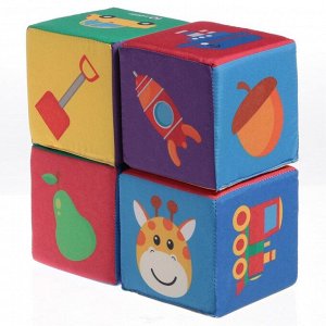 Игрушка мягконабивная «Кубики: Предметы», 4шт, 10 x 10 см