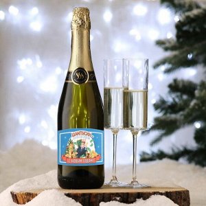 Наклейка на бутылку "Шампанское Новогоднее", шампуси-плюсик 2023, 12х8 см