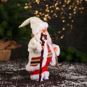 Дед Мороз "В костюмчике с орнаментом, с посохом" двигается, 11х25 см