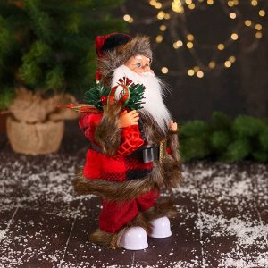 Дед Мороз "В меховом красном костюмчике, с мешком" двигается, 11х30 см