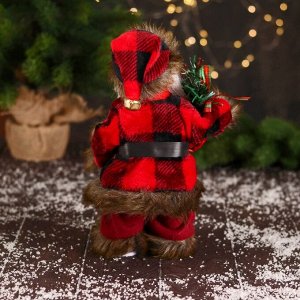 Дед Мороз "В меховом красном костюмчике, с мешком" двигается, 11х30 см