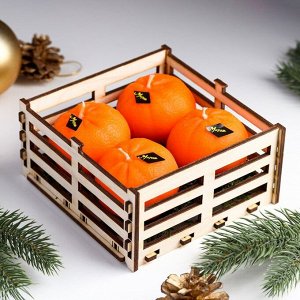 Набор новогодних свечей "Мандарины в ящике", 4 шт, 13,6x13,6x6,6 см