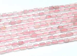Бусины из розового кварца цилиндр с гранями 6*10мм, 38см, 30 бусин