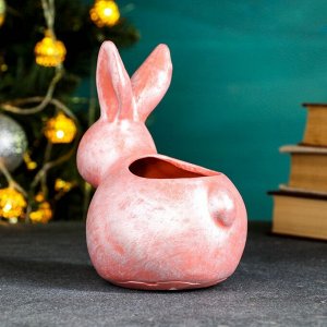 Фигурное кашпо "Кролик" розовый перламутр, 15х15 см