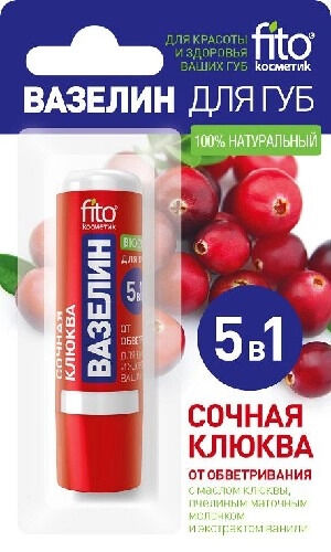 Вазелин д/губ защитный 5в1 4,5г. пенал  "Сочная Клюква" от обветрив.арт. 7908/24*8/