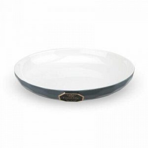 "Фуд лайф (Food life)" Тарелка глубокая фарфоровая 200мм h39мм, 700мл, цвет белый с отводкой/серый, с декором (Китай).