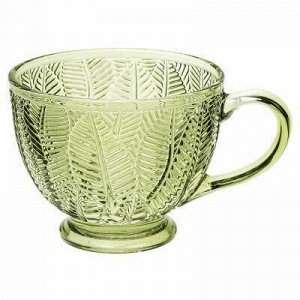 "Листья" Чашка стеклянная 420мл, д11см, h8,7см, рельефное, цветное стекло, цвет - зеленый (Китай)
