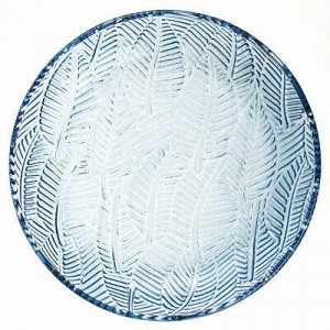 "Листья" Тарелка мелкая стеклянная д175мм, h28мм, рельефное, цветное стекло, цвет - синий (Китай)