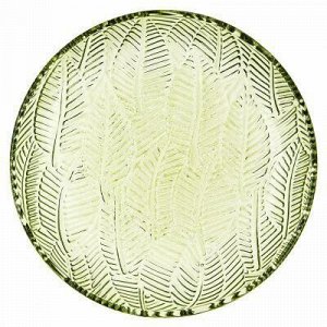 "Листья" Тарелка мелкая стеклянная д175мм, h28мм, рельефное, цветное стекло, цвет - зеленый (Китай)