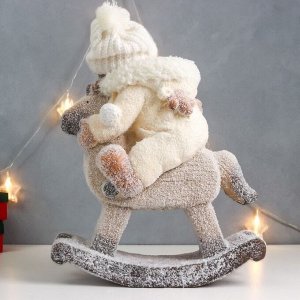 Сувенир керамика "Малышка в комбинезоне с мехом, на лошадке-качалке" 47х36х17 см