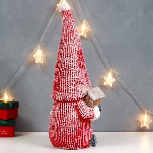 Сувенир керамика свет "Дедуля Мороз в красном полосатом наряде со скворечником" 47х21х15 см 756797