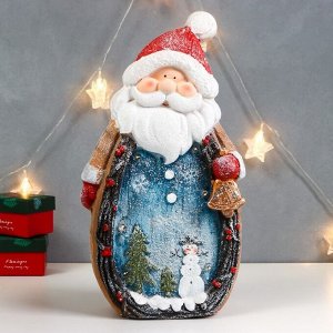 Сувенир керамика свет "Дед Мороз с колокольчиком и зимней картиной на кафтане" 41х22х10 см