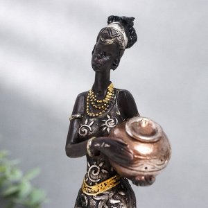Сувенир полистоун "Африканка с кувшином, в платье с серебристыми цветами" МИКС 25,5х7х5 см