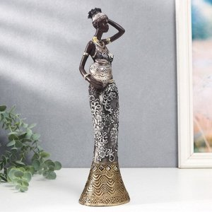 Сувенир полистоун "Африканка с кувшином, в платье с серебристыми цветами" в ассортименте 32х8,5х6,5 см   90393