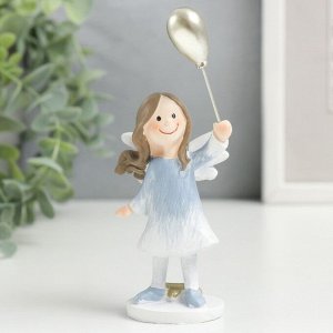 Сувенир полистоун "Малышка-ангел в бело-голубом платьице с воздушным шариком" 13,5х4х6 см