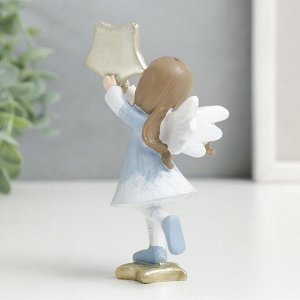 Сувенир полистоун "Малышка-ангел в бело-голубом платьице с золотой звездой" 11,5х5,5х6 см