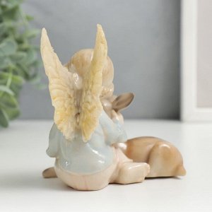 Сувенир полистоун "Кучерявый ангел с оленёнком" лак 9,5х9,5х10,5 см