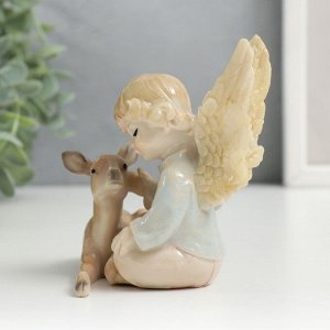 Сувенир полистоун "Кучерявый ангел с оленёнком" лак 9,5х9,5х10,5 см
