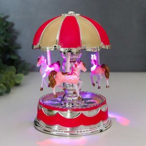 Сувенир музыкальный механический свет "Карусель - кони" розовая 10,5х10,5х15 см