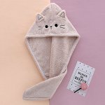 Полотенце для сушки волос из микрофибры в милом дизайне &quot;Котик&quot;, цвет бежевый