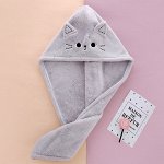 Полотенце для сушки волос из микрофибры в милом дизайне &quot;Котик&quot;, цвет серый