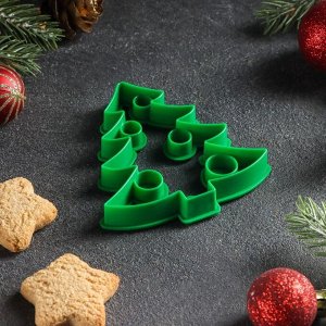 Форма для печенья новогодняя «Ёлочка», вырубка, штамп, 8.5x8 см, пластик, зелёная