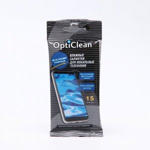Влажные салфетки OptiClean, для мобильныx телефонов, 15 шт.