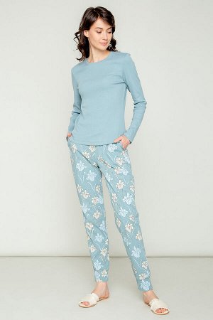 Пижама(Осень-Зима)+mom (пыльно-голубой, ирисы)