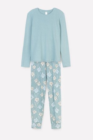Пижама(Осень-Зима)+mom (пыльно-голубой, ирисы)