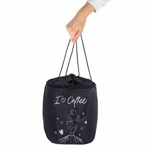 Мешок для обуви BRAUBERG, с петлёй, карман на молнии, полиэстер, 47х37 см, &quot;I love coffee&quot;, 270908