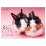 Календарь квартальный 2023 г., 3 блока, 1 гребень, с бегунком, офсет, &quot;COOL BUNNIES&quot;, BRAUBERG, 114239