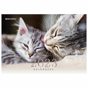 Календарь квартальный 2023 г., 3 блока, 1 гребень, с бегунком, офсет, &quot;SOFT PURR&quot;, BRAUBERG, 114240