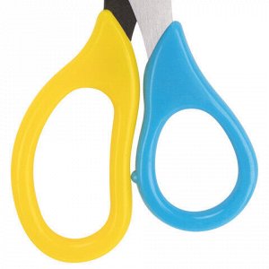 Ножницы ЮНЛАНДИЯ, 135 мм, с футляром для лезвий, желто-голубые, блистер, 237110