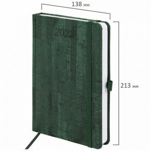 Ежедневник датированный 2023 А5 138x213 мм BRAUBERG "Wood", под кожу, зеленый, 114078