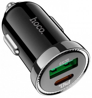 Автомобильное зарядное устройство быстрое PD+QC 3.0 USB+USB Type-C Hoco Z44 Leading - Черное