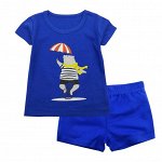 Комплект детский (футболка и шорты) с принтом &quot;Мишка с зонтиком&quot;, цвет синий