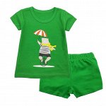 Комплект детский (футболка и шорты) с принтом &quot;Мишка с зонтиком&quot;, цвет зеленый