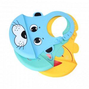 Нагрудник детский силиконовый с милым дизайном "Тюлень", цвет голубой