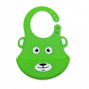 Нагрудник детский силиконовый с милым дизайном "Мишка", цвет зеленый