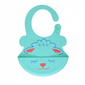 Нагрудник детский силиконовый с милым дизайном "Овечка", цвет голубой