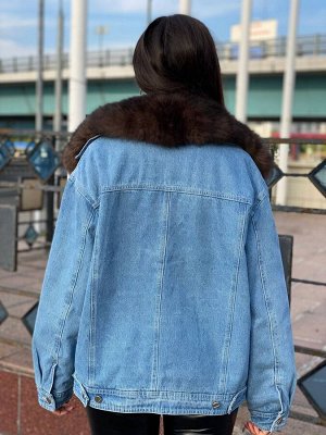 Куртка Куртка джинсовая с финским мехом песца 42,44,46,48 мех отстегивается утеплена синтепоном
