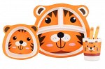 Набор детской посуды из бамбукового волокна в дизайне &quot;Тигр&quot;, цвет оранжевый