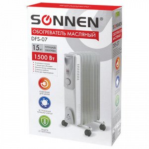 Обогреватель масляный SONNEN DFS-07, 1500 Вт, 7 секций, белый, 453498